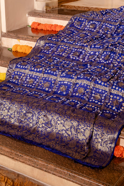 Blue Banarasi Lehenga Choli with Dupatta by Saras the label - 3 pcs set