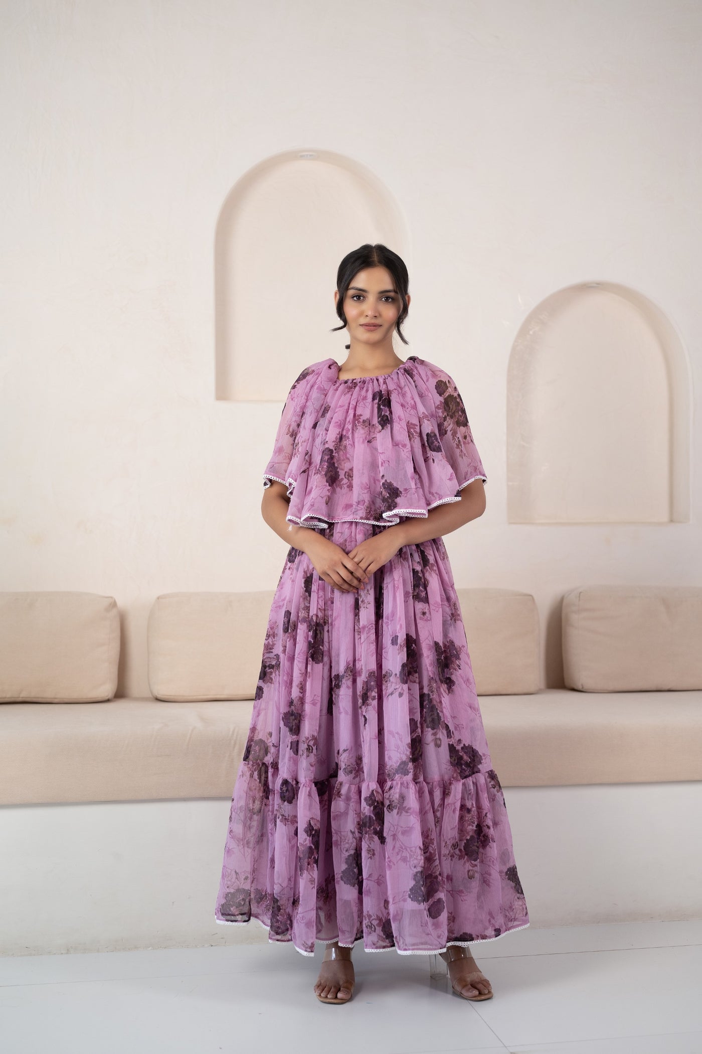 Purple Off-Shoulder Gown for Women by Saras The Label- (1pc set)