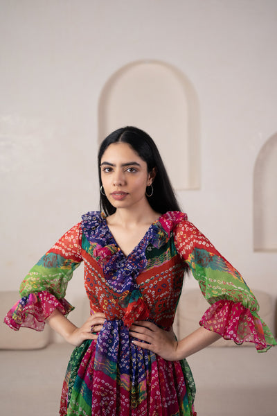 Women’s Bandhani Print Gown by Saras The Label - (1pc set)