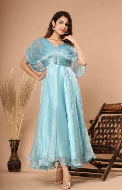 Women's Blue Silk Gown - Saras The Label