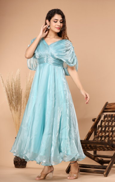 Women's Blue Silk Gown - Saras The Label