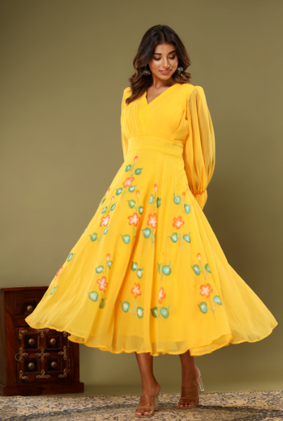 Women's Yellow Hand Painted Gown - Saras The Label