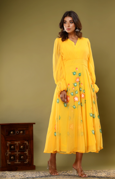 Women's Yellow Hand Painted Gown - Saras The Label