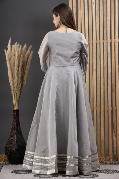 Women's Grey Gota Work Anarkali Gown by Saras The Label (1 Pc Set)