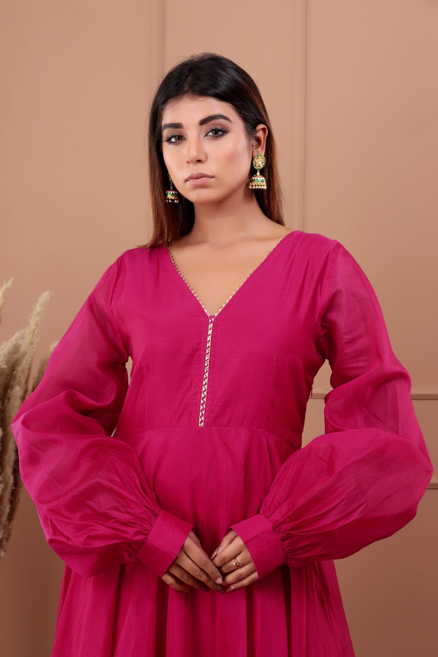 Women's Pink Gota Work Anarkali Gown by Saras The Label (1 Pc Set)