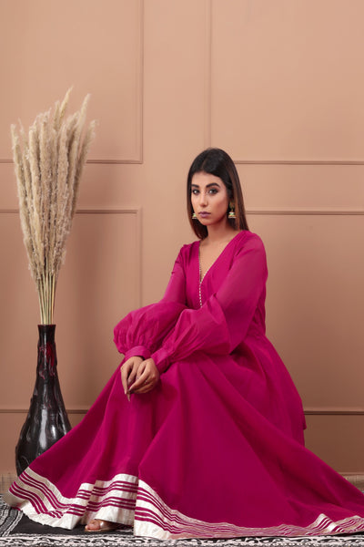 Women's Pink Gota Work Anarkali Gown by Saras The Label (1 Pc Set)