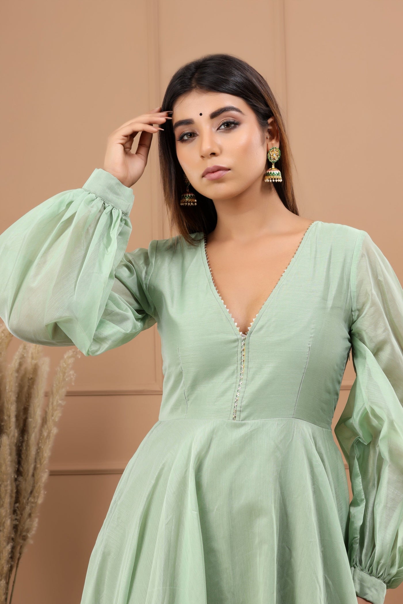 Women's Green Gota Work Anarkali Dress by Saras The Label (1 Pc Set)