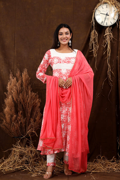 Women's Pink Anarkali Suit With Pants and Dupatta Set by SARAS THE LABEL- (3pcs set)