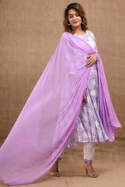 Women's Purple Anarkali Kurta with Pants & Dupatta set by SARAS THE LABEL ( 3 Pc Set )