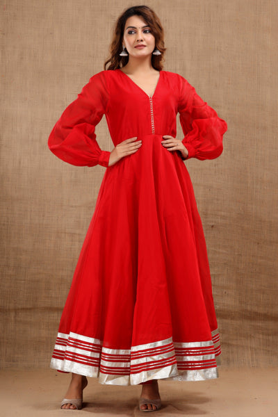 Women's Red Anarkali Gown by Saras The Label (1 Pc Set)