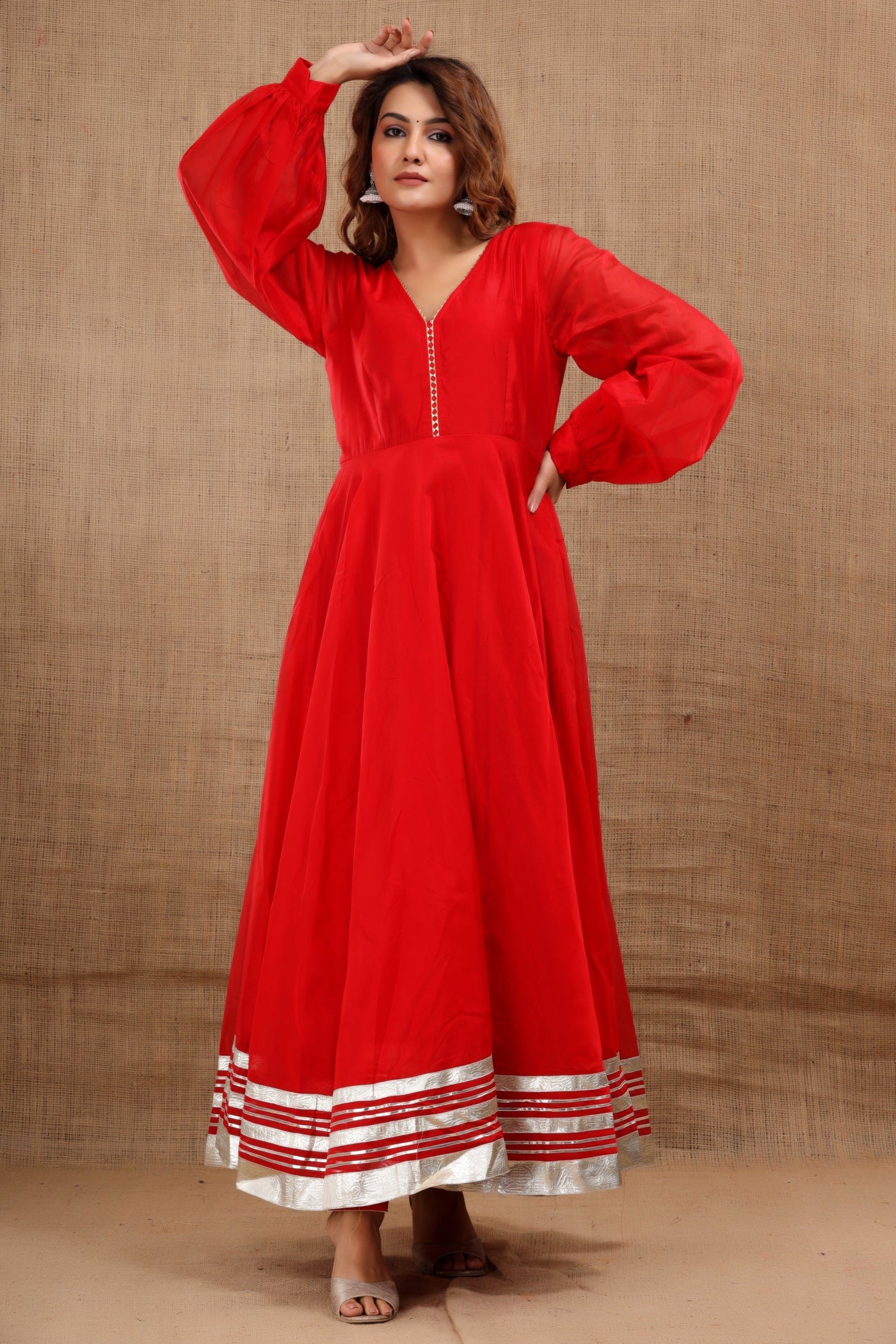 Women's Red Anarkali Gown by Saras The Label (1 Pc Set)