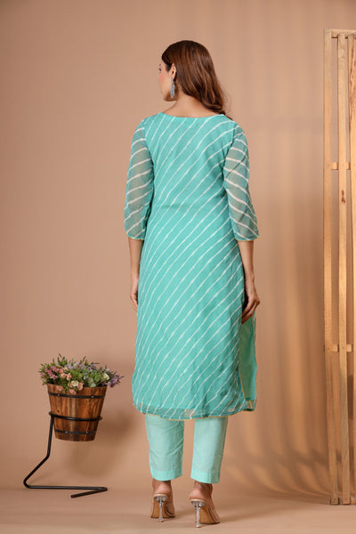 Women's Sky Blue Leheriya Suit Set - Saras The Label