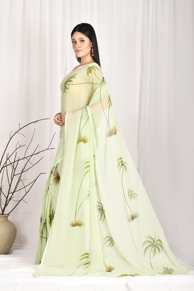 Women's Hand Painted Olive Saree with all-over Vegetable Dyes With Blouse - SARAS THE LABEL