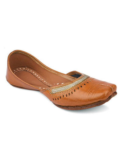 Women's Brown Leather Embroidered Indian Handcrafted Ethnic Footwear - Saras The Label