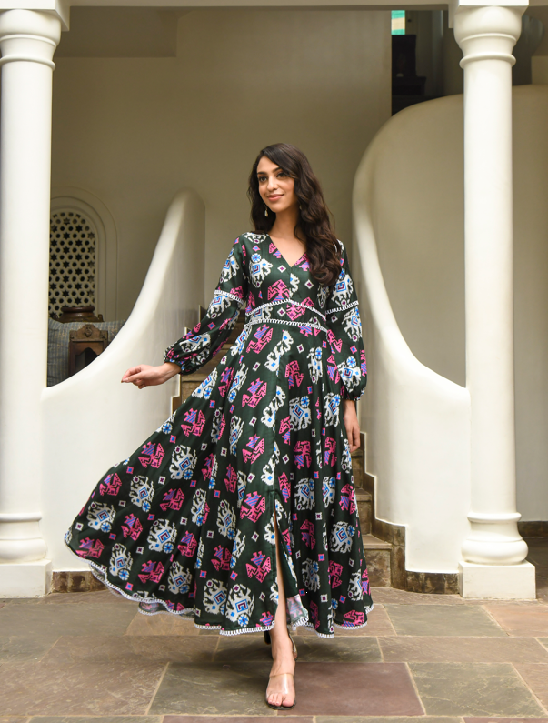 Patola Printed Gown (1Pc) By SARAS THE LABEL