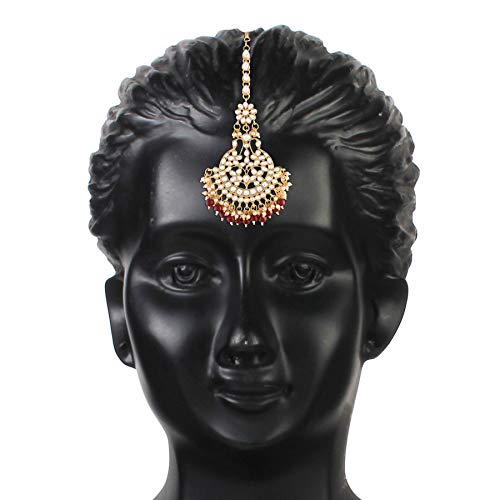 Women's Traditional Gold Plated Kundan & Pearl Studded Maang Tikka - I Jewels
