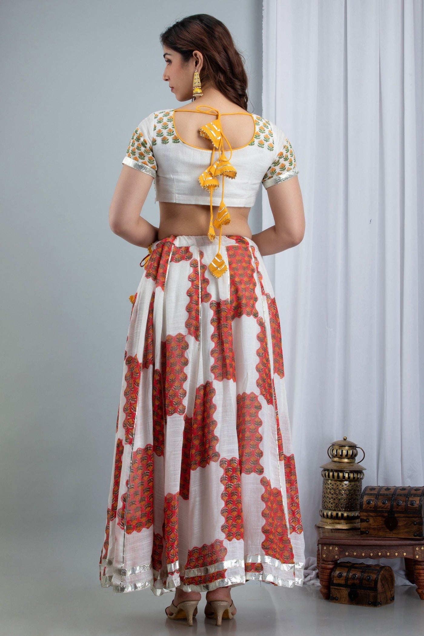 Women's Linen Blouse with Skirt & Dupatta Lehenga Set by Saras The Label ( 3 Pc Set )