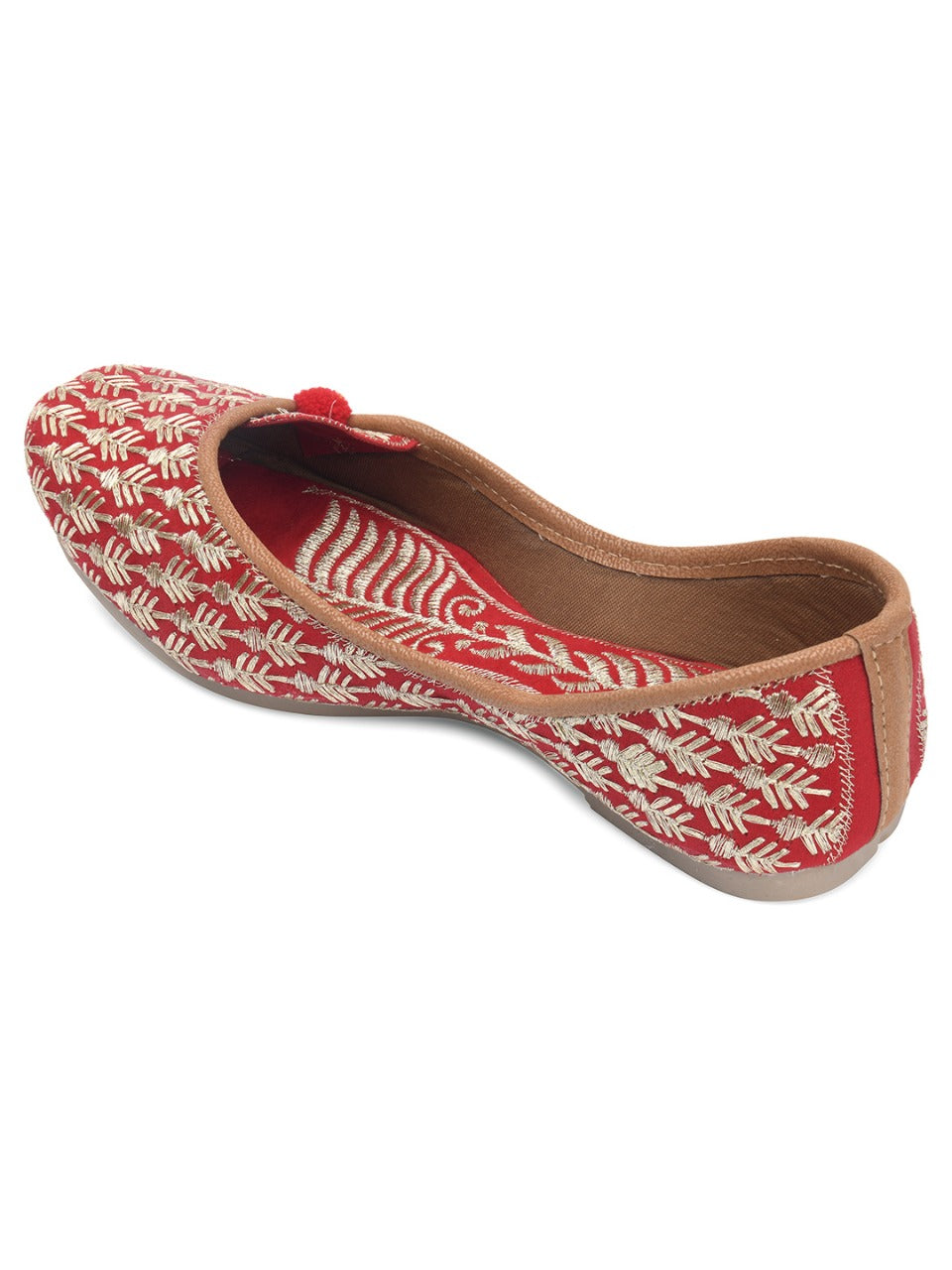 Women's Red Zari Work Womens Indian Ethnic Comfort Footwear - Saras The Label