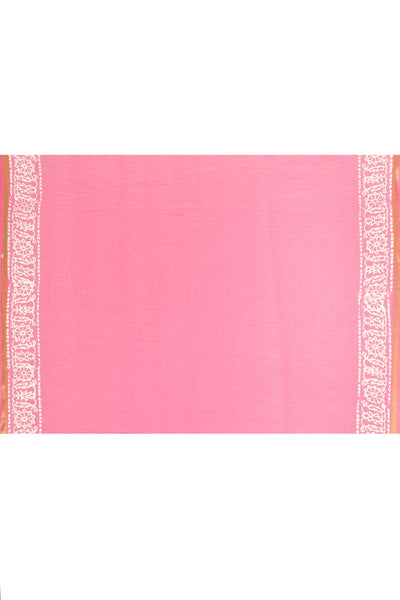 Women's Hand block printed Pink cotton mul mul Zari boarder Saree With Blouse - SARAS THE LABEL