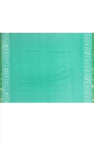 Women's Hand block printed Green cotton mul mul Zari boarder Saree With Blouse - SARAS THE LABEL