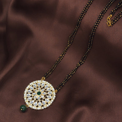 Women's 18k Gold Plated Traditional Pearl Kundan Studded Pendant Mangalsutra - I Jewels