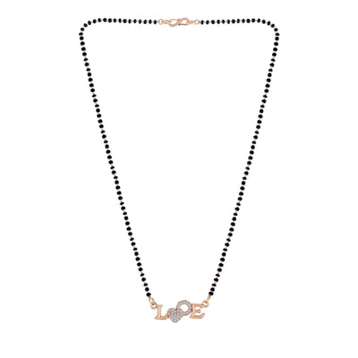 Women's 18k Rose Gold Plated Traditional American Diamond Pendant with Black Bead Chain Mangalsutra for Women - I Jewels