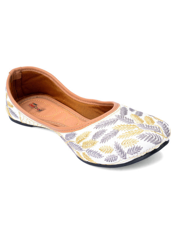 Women's Grey Embroidered Indian Handcrafted Ethnic Comfort Footwear - Saras The Label