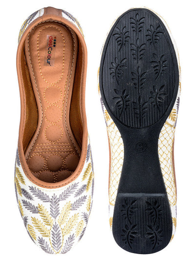 Women's Grey Embroidered Indian Handcrafted Ethnic Comfort Footwear - Saras The Label