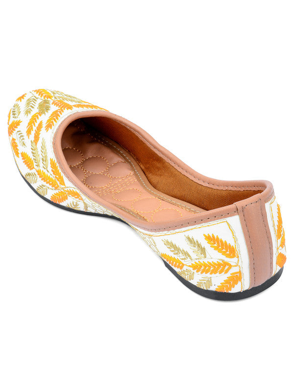 Women's Yellow Embroidered Indian Handcrafted Ethnic Comfort Footwear - Saras The Label