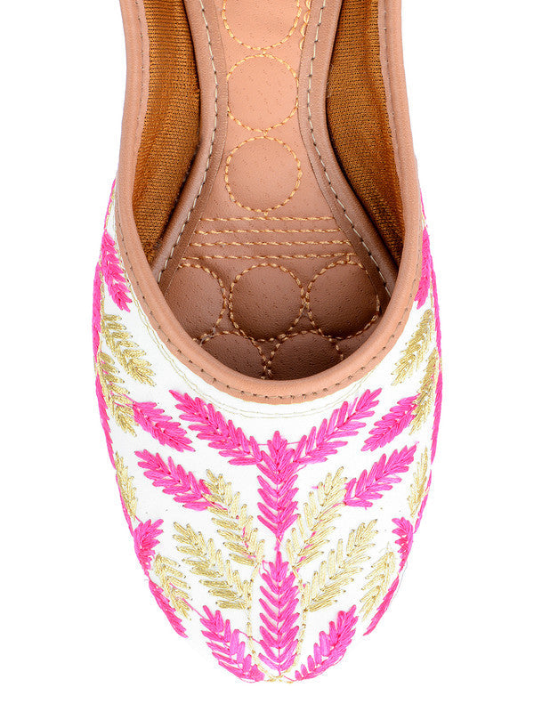 Women's White Embroidered Indian Handcrafted Ethnic Comfort Footwear - Saras The Label