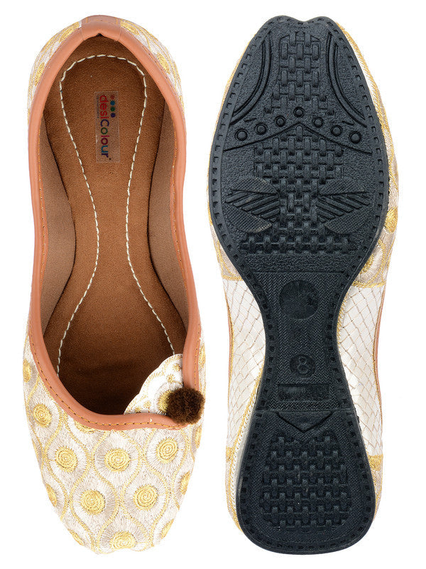 Women's Golden Embroidered Indian Handcrafted Ethnic Comfort Footwear - Saras The Label