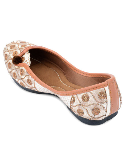 Women's Copper Embroidered Indian Handcrafted Ethnic Comfort Footwear - Saras The Label