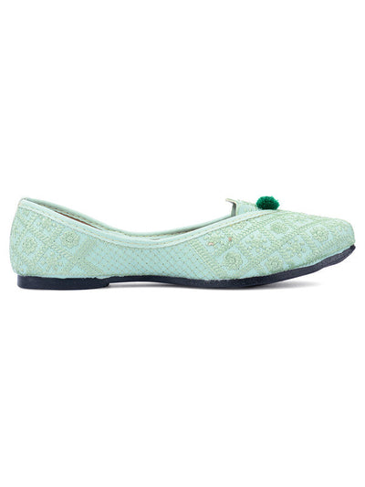Women's Sea Green Embroidered Indian Handcrafted Ethnic Comfort Footwear - Saras The Label