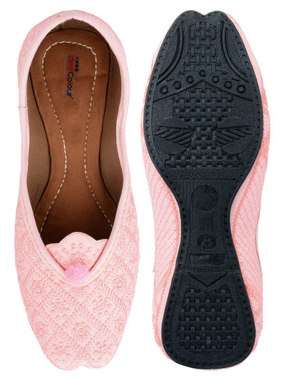 Women's Pink Embroidered Indian Handcrafted Ethnic Comfort Footwear - Saras The Label