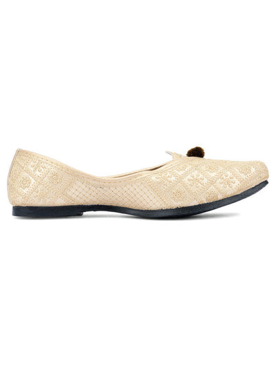 Women's Golden Embroidered Indian Handcrafted Ethnic Comfort Footwear - Saras The Label