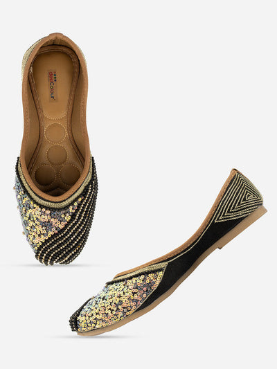 Women's Black Hand Embroidered Indian Handcrafted Ethnic Comfort Footwear - Saras The Label