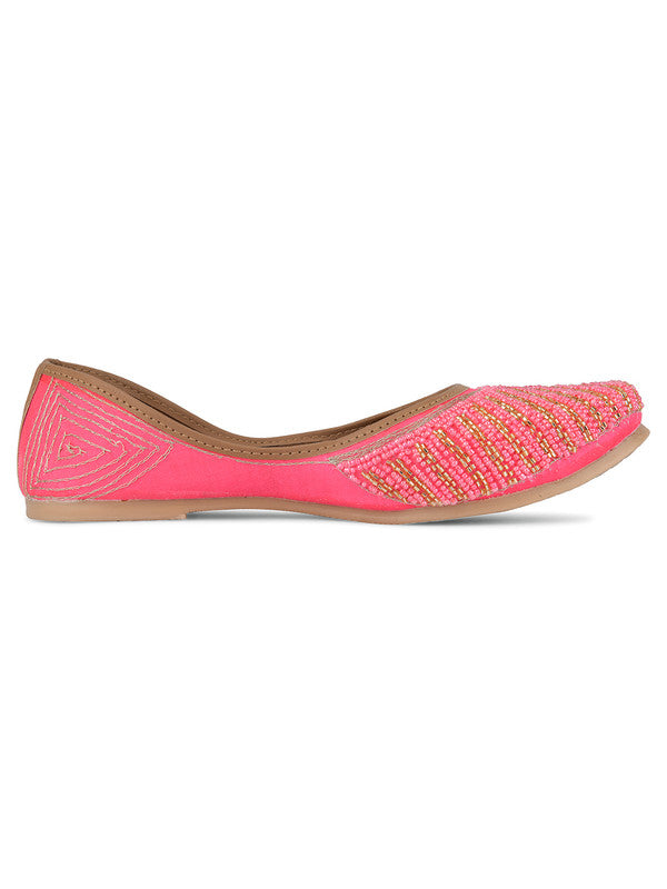 Women's Pink Hand Embroidered Indian Handcrafted Ethnic Comfort Footwear - Saras The Label