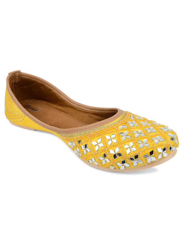 Women's Yellow Hand Embroidered Indian Handcrafted Ethnic Comfort Footwear - Saras The Label