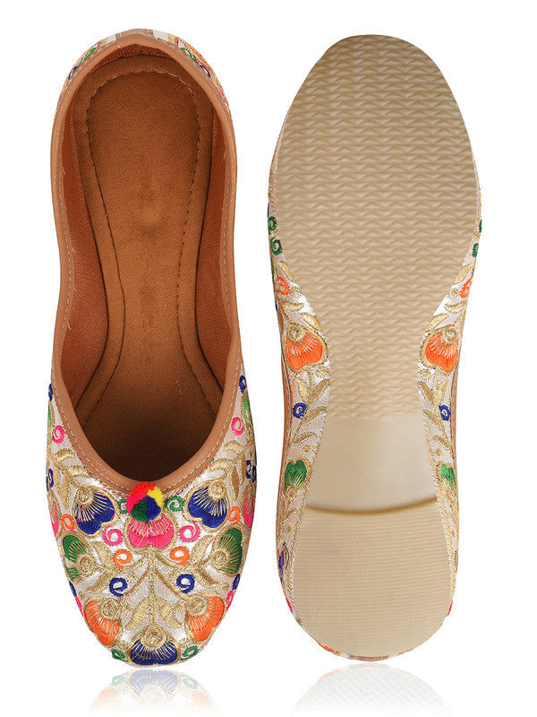 Women's Multicolour Embroidered Party Wear Flat Comfort Footwear-4115 - Saras The Label