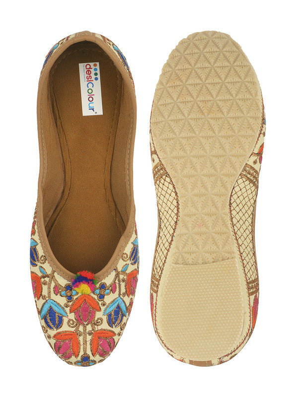 Women's Multicolour Embroidered Party Wear Flat Comfort Footwear-4143 - Saras The Label