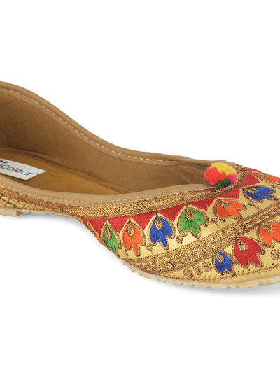 Women's Multicolour Embroidered Party Wear Flat Comfort Footwear-4146 - Saras The Label