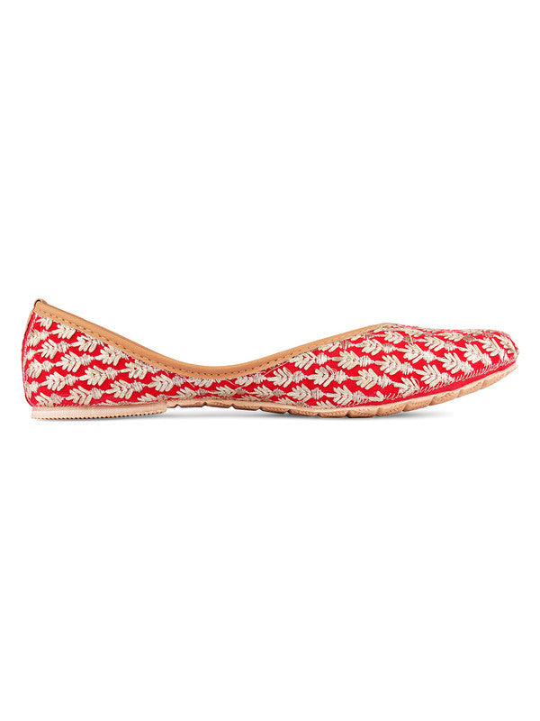 Women's Red Embroidered Party Wear Flat Comfort Footwear-4230 - Saras The Label