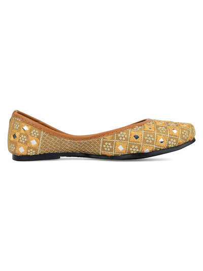 Women's Gold Embroidered Indian Handcrafted Ethnic Comfort Footwear - Saras The Label