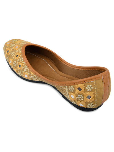Women's Gold Embroidered Indian Handcrafted Ethnic Comfort Footwear - Saras The Label