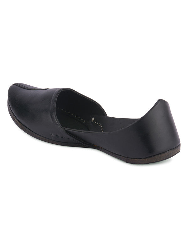 Men's Indian Ethnic Handrafted Black Premium Leather Footwear - Saras The Label