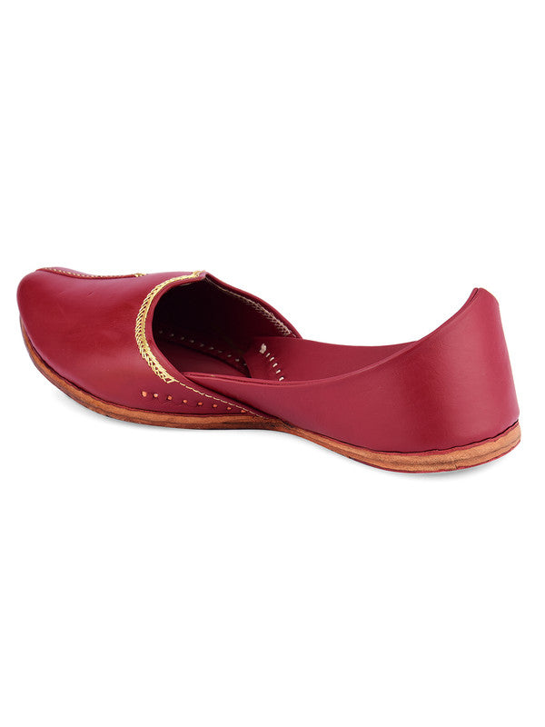 Men's Indian Ethnic Handrafted Red Premium Leather Footwear - Saras The Label