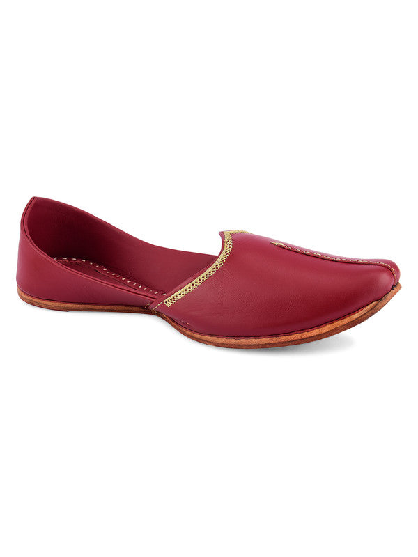 Men's Indian Ethnic Handrafted Red Premium Leather Footwear - Saras The Label