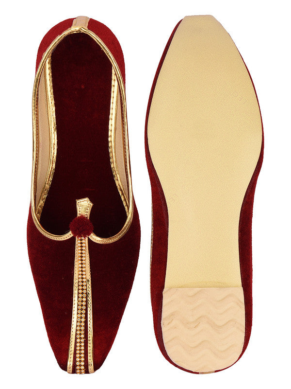 Men's Indian Ethnic Party Wear Maroon Studded Footwear - Saras The Label