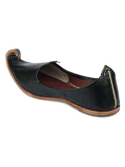 Men's Indian Ethnic Handrafted Black Premium Leather Footwear - Saras The Label
