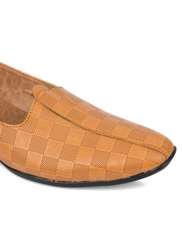Men's Indian Ethnic Party Wear Textured Tan Heels Footwear - Saras The Label